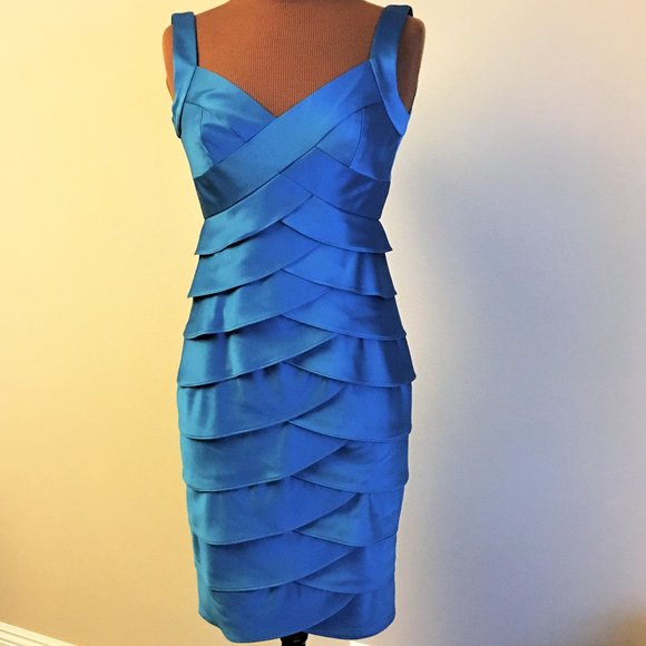 LONDON TIMES Aegean Blue Tiered BodyCon Dress  4 - Picture 2 of 10